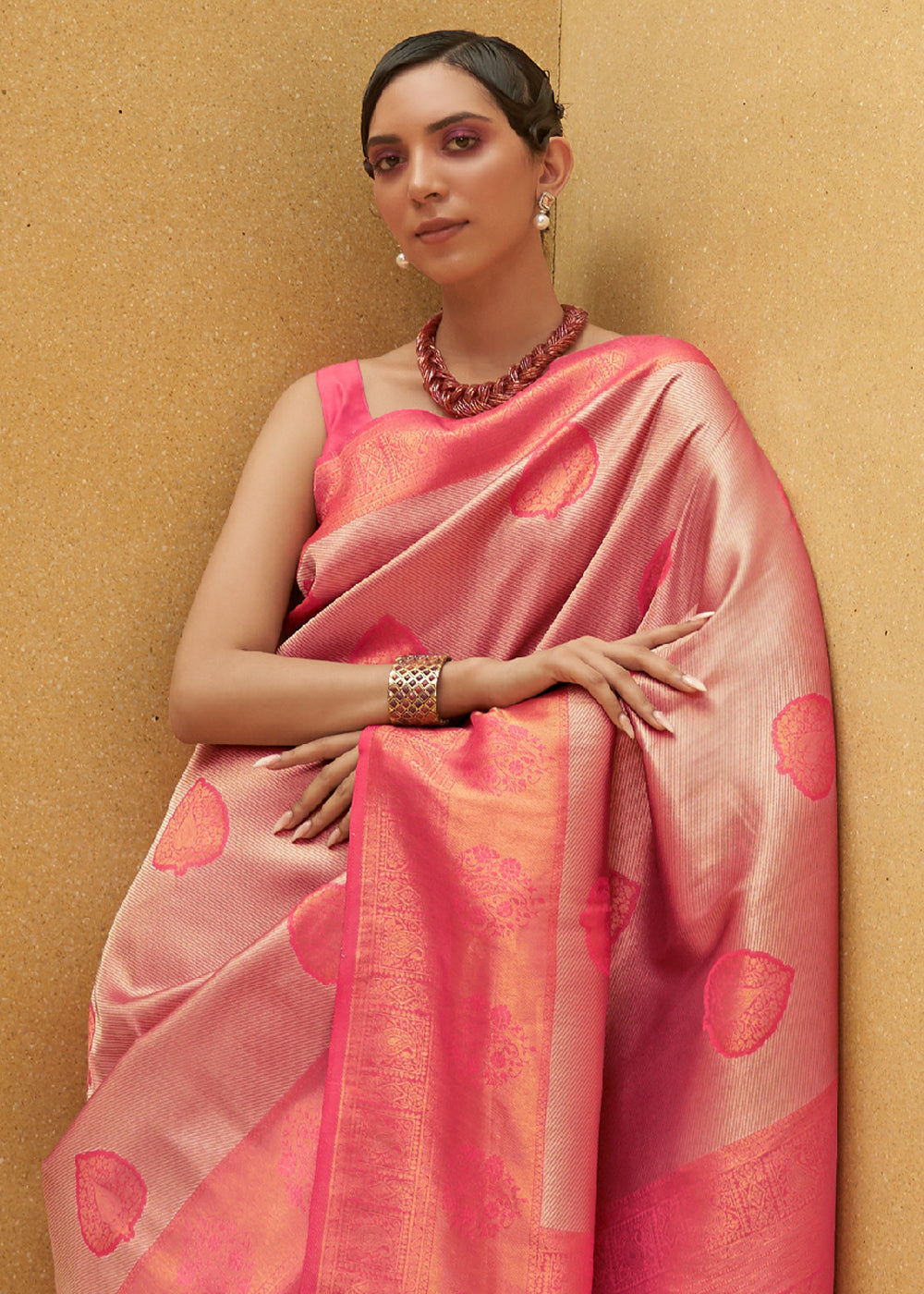 Buy MySilkLove Terracotta Pink Two Tone Woven Silk Saree Online