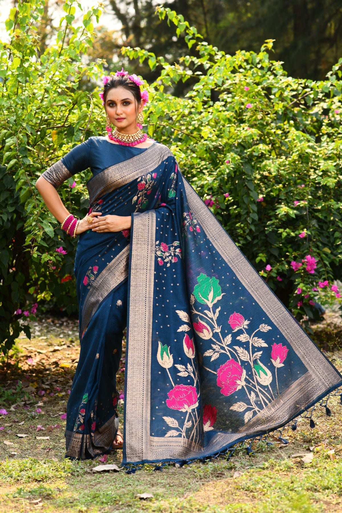 Buy MySilkLove Bay Of Many Blue Banarasi Silk Saree Online