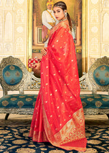 Dimond Red Woven Banarasi Organza Silk Saree