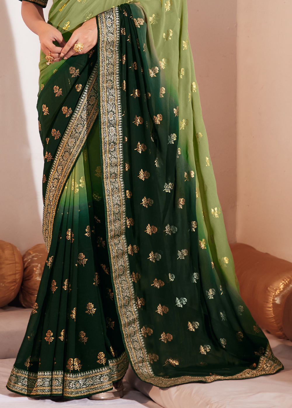 Buy MySilkLove Barley Corn Green Woven Georgette Silk Saree Online