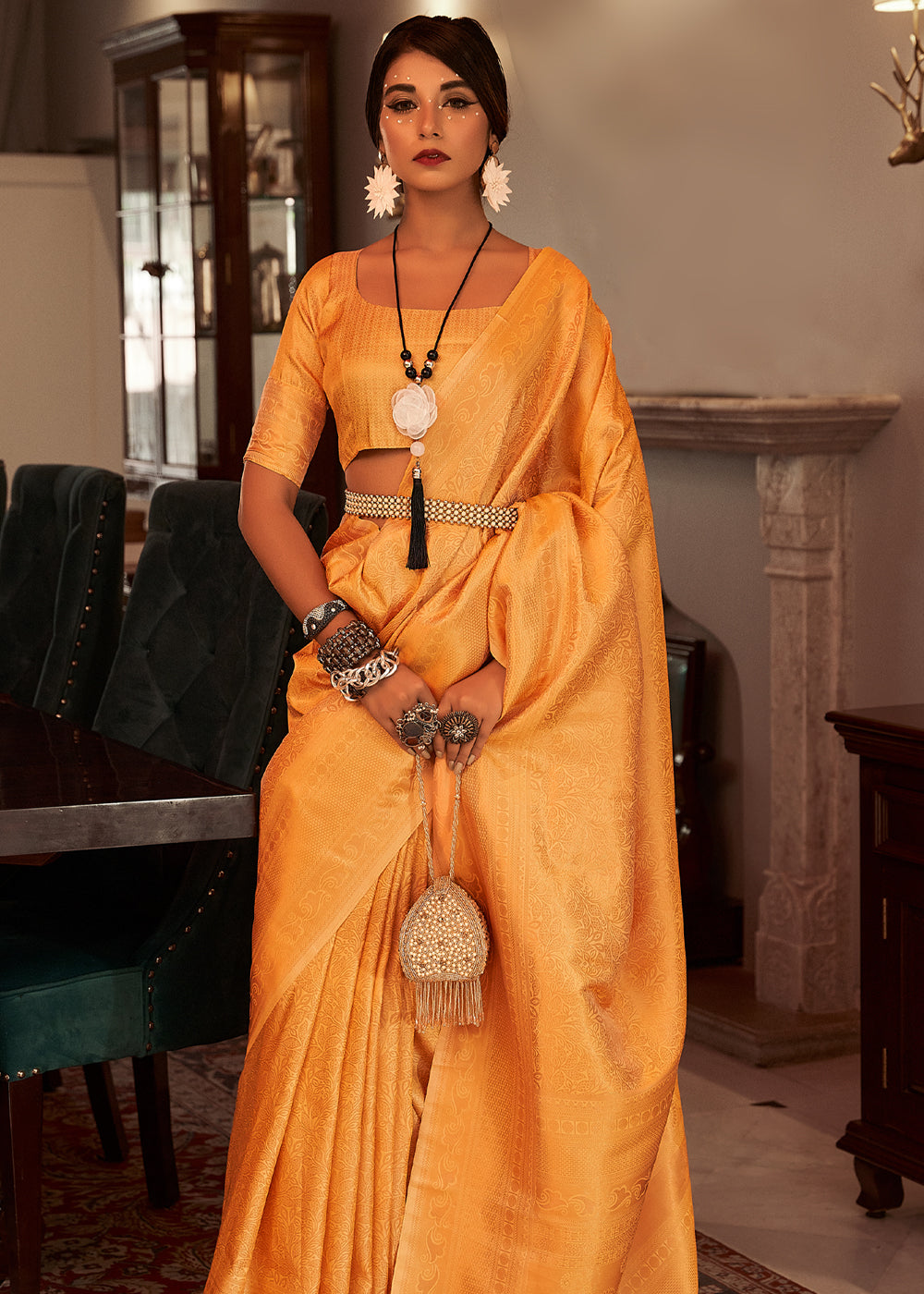 Buy MySilkLove Koromiko Orange Woven Kanjivaram Silk Saree Online