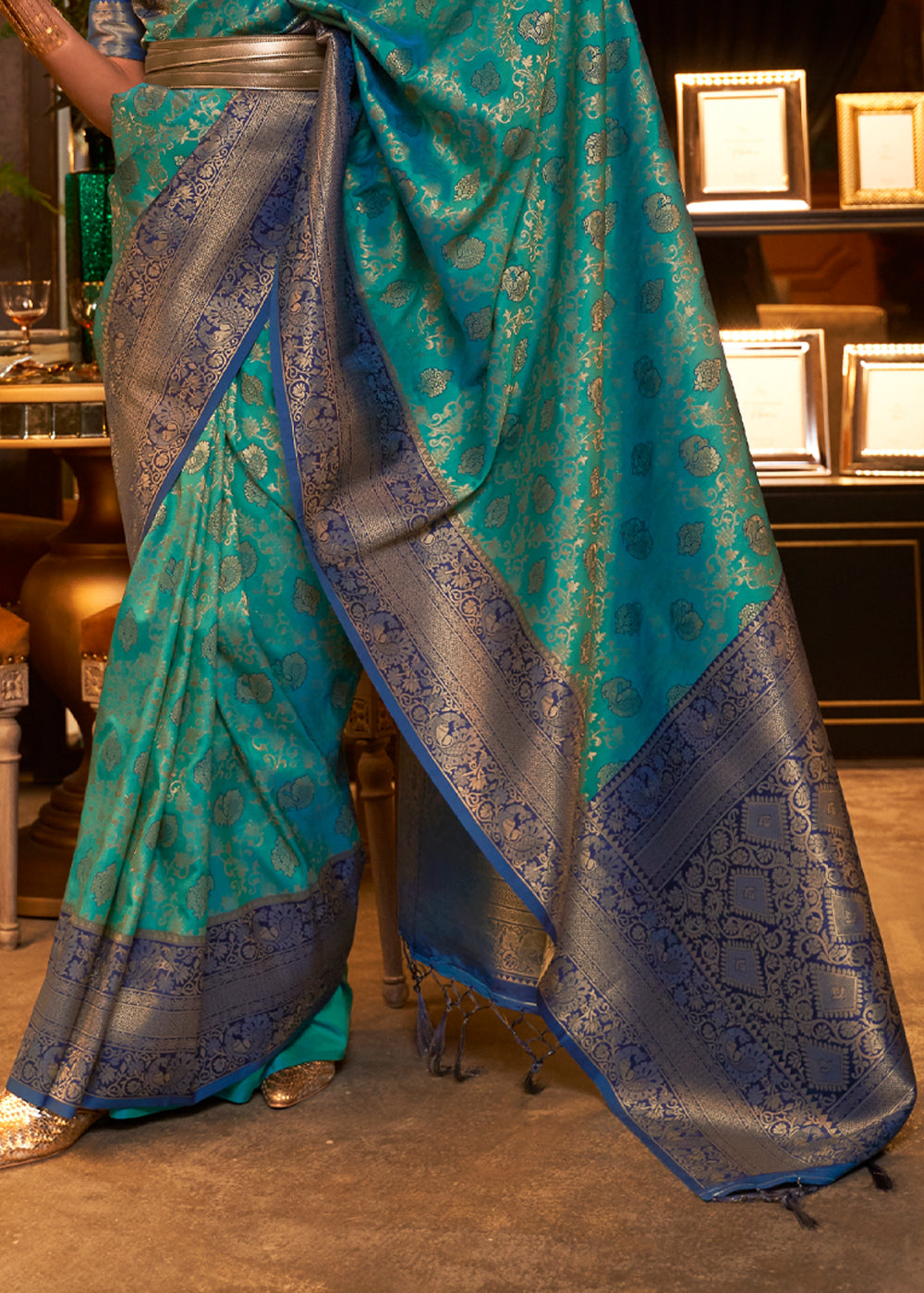 Buy MySilkLove Atoll Green Woven Banarasi Soft Silk Saree Online