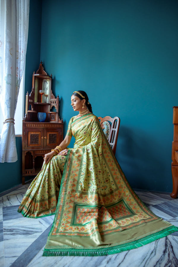 Verdigris Green Banarasi Patola Silk Saree