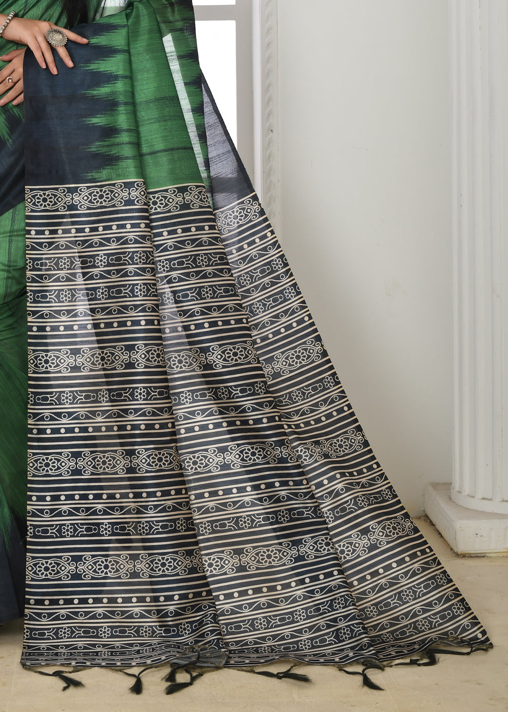 Buy MySilkLove Axolotl Green Woven Tussar Ikkat Silk Saree Online