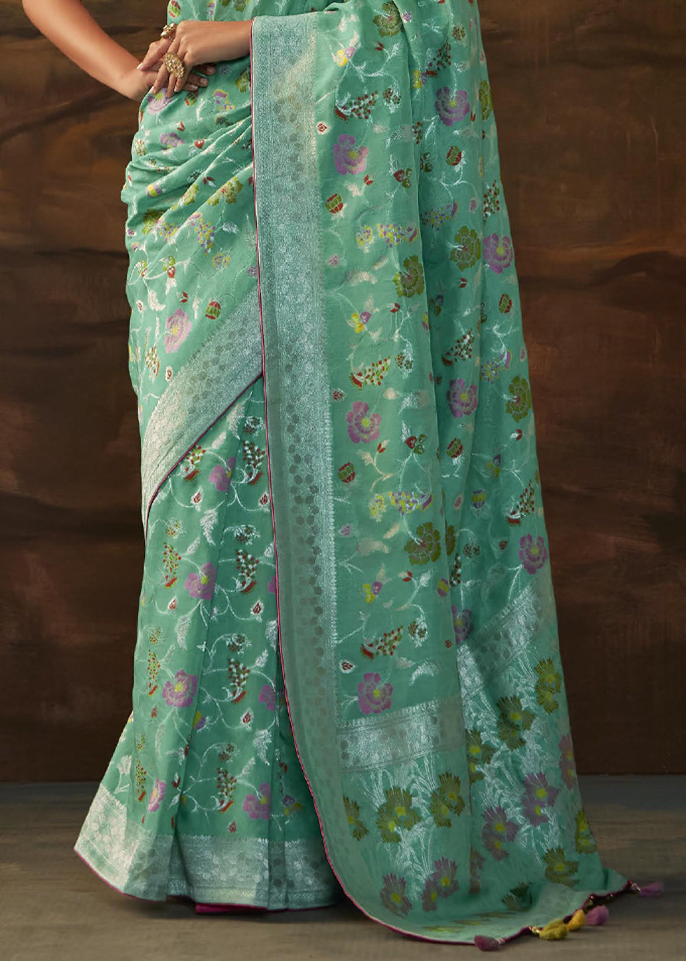 Buy MySilkLove Viridian Green Woven Paithani Banarasi Soft Silk Saree Online