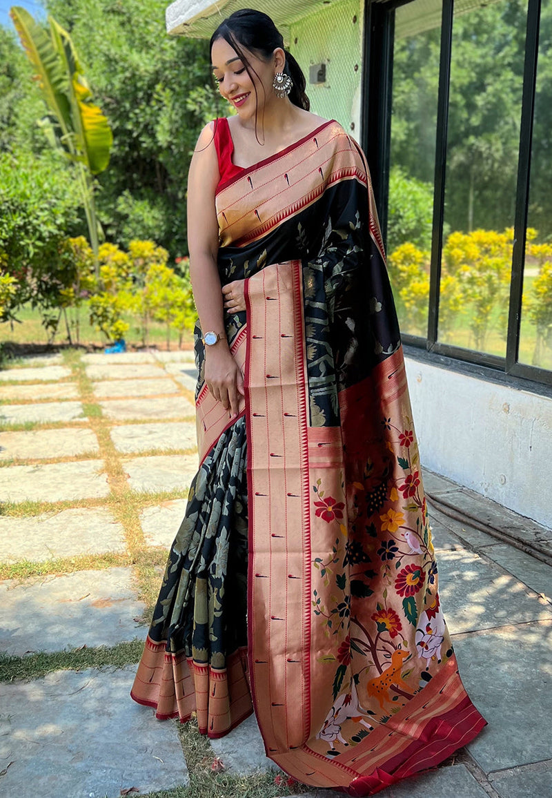 Buy Elegant Black Silk Saree Red Blouse Indian Wedding & Festive Wear  Ready-to-wear Perfect Gift for Her Sarees USA Customized Blouse Online in  India - Etsy