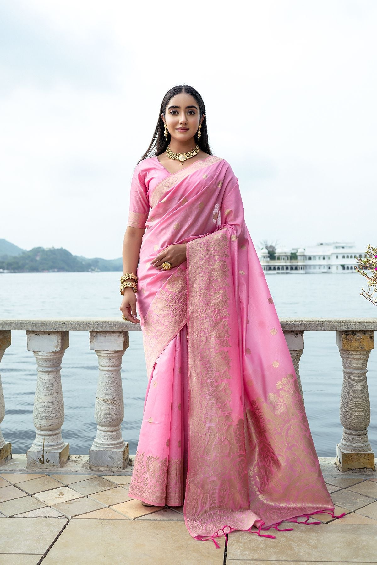 MySilkLove Melon Pink Banarasi Soft Silk Saree