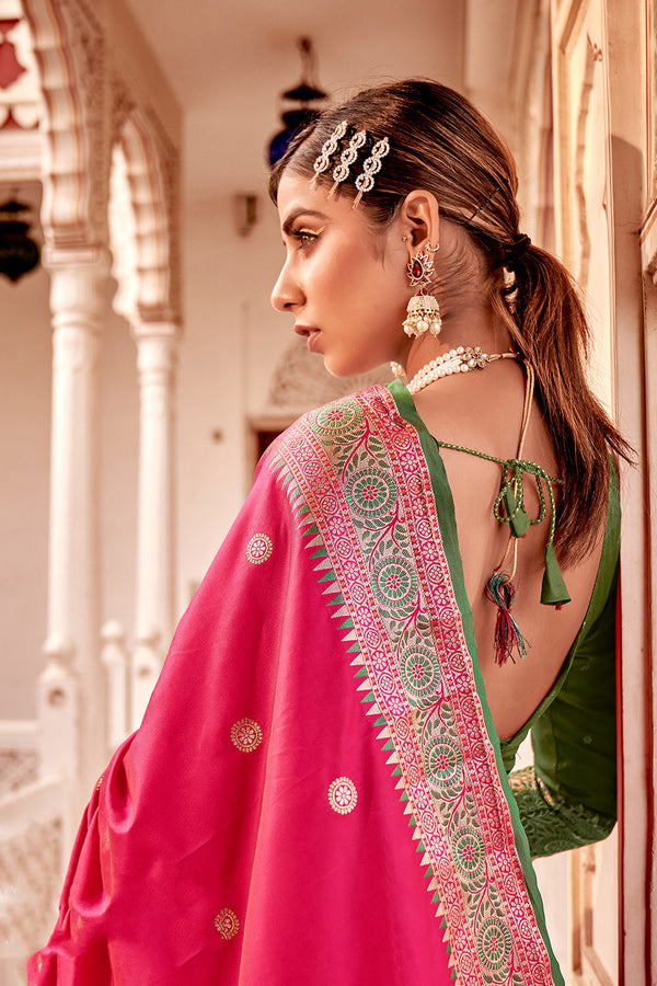 Radical Pink Zari Woven Banarasi Silk Saree