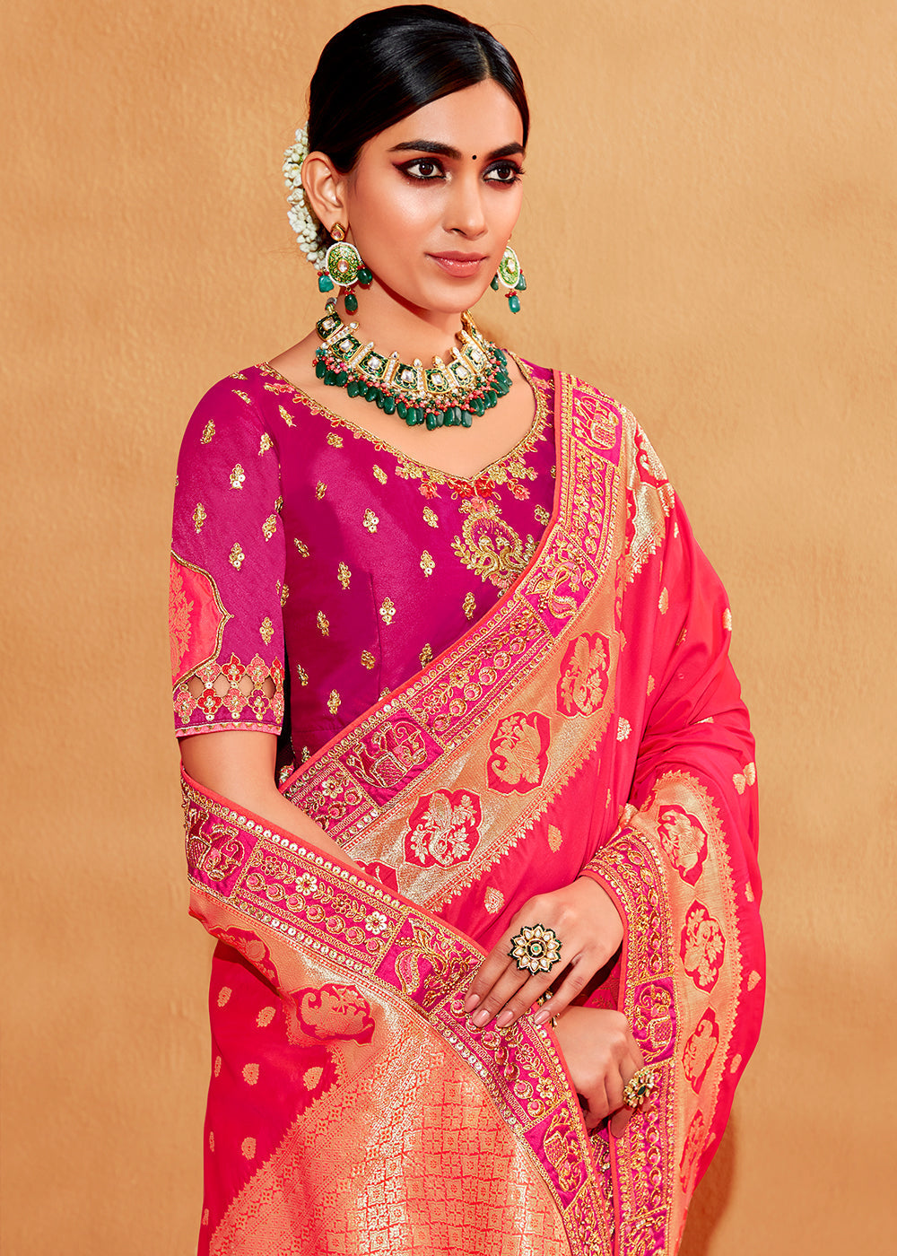 Buy MySilkLove Mandy Pink Embroidered Banarasi Silk Saree Online
