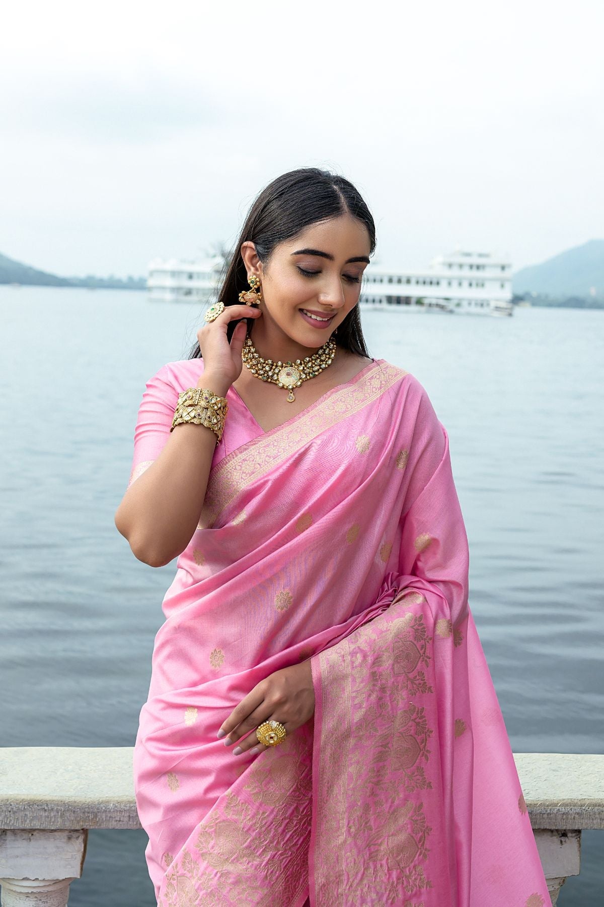 Buy MySilkLove Melon Pink Banarasi Soft Silk Saree Online