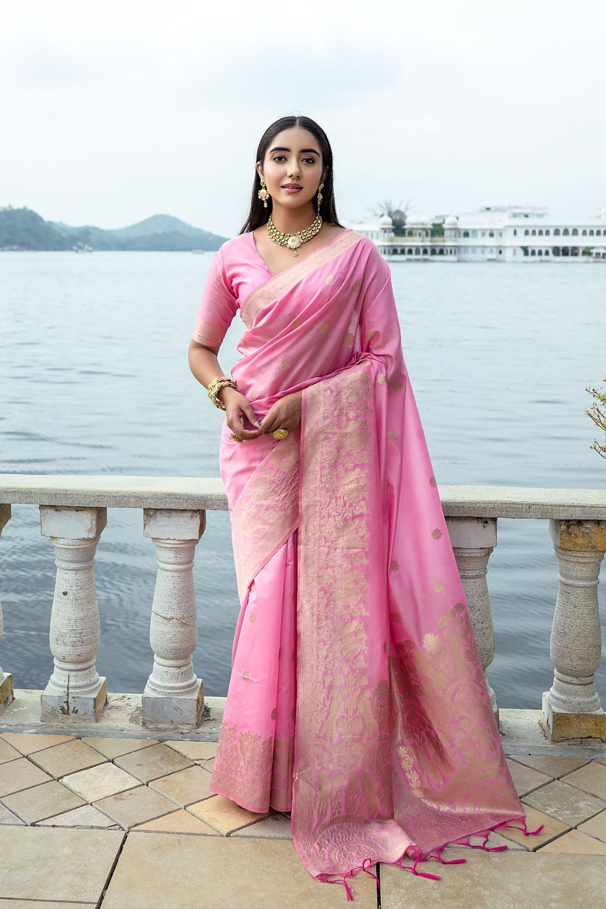 Buy MySilkLove Melon Pink Banarasi Soft Silk Saree Online