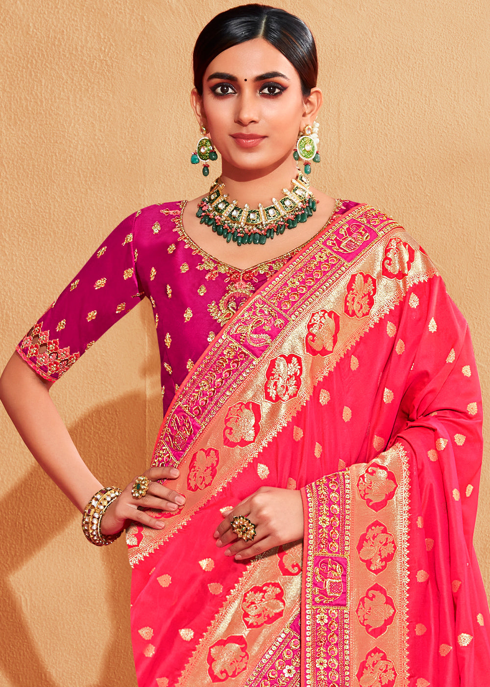 Buy MySilkLove Mandy Pink Embroidered Banarasi Silk Saree Online