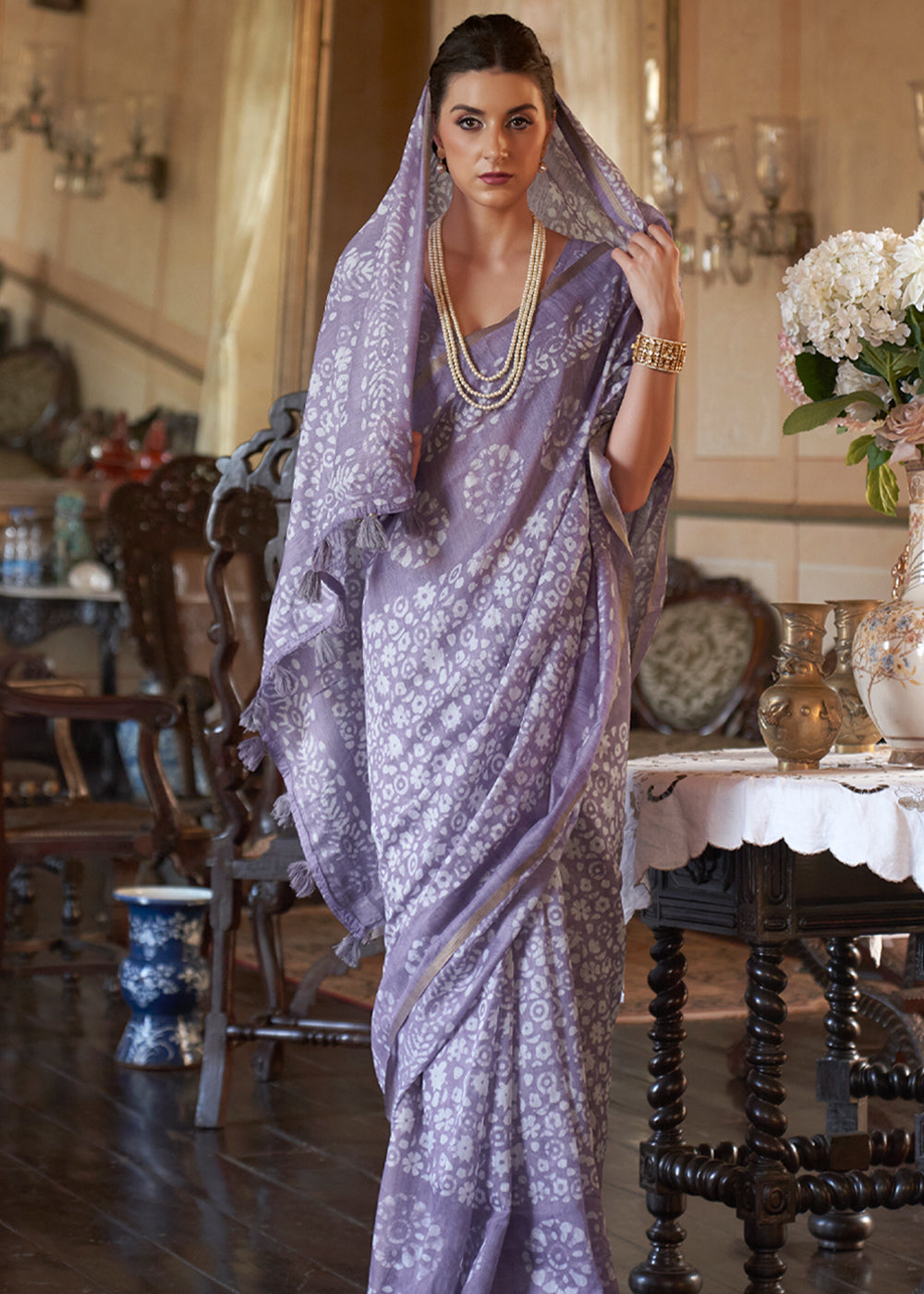 Buy MySilkLove London Hue Purple Light Weight Linen Saree Online