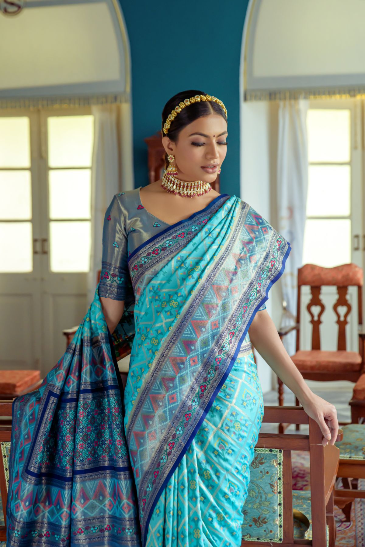 Buy MySilkLove Robins Egg Blue Banarasi Patola Silk Saree Online