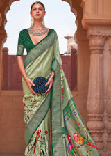 Limed Ash Green Woven Paithani Silk Saree