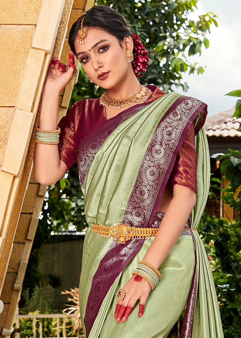 Swamp Green and Brown Zari Woven Kanjivaram Saree