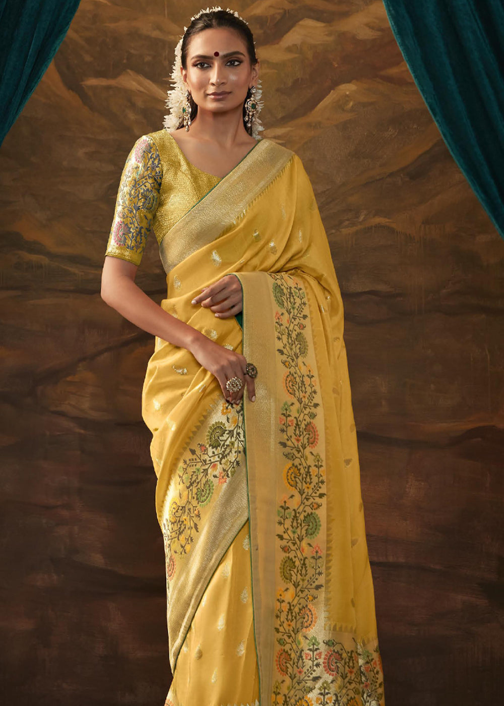 Buy MySilkLove Apache Yellow Woven Paithani Banarasi Soft Silk Saree Online