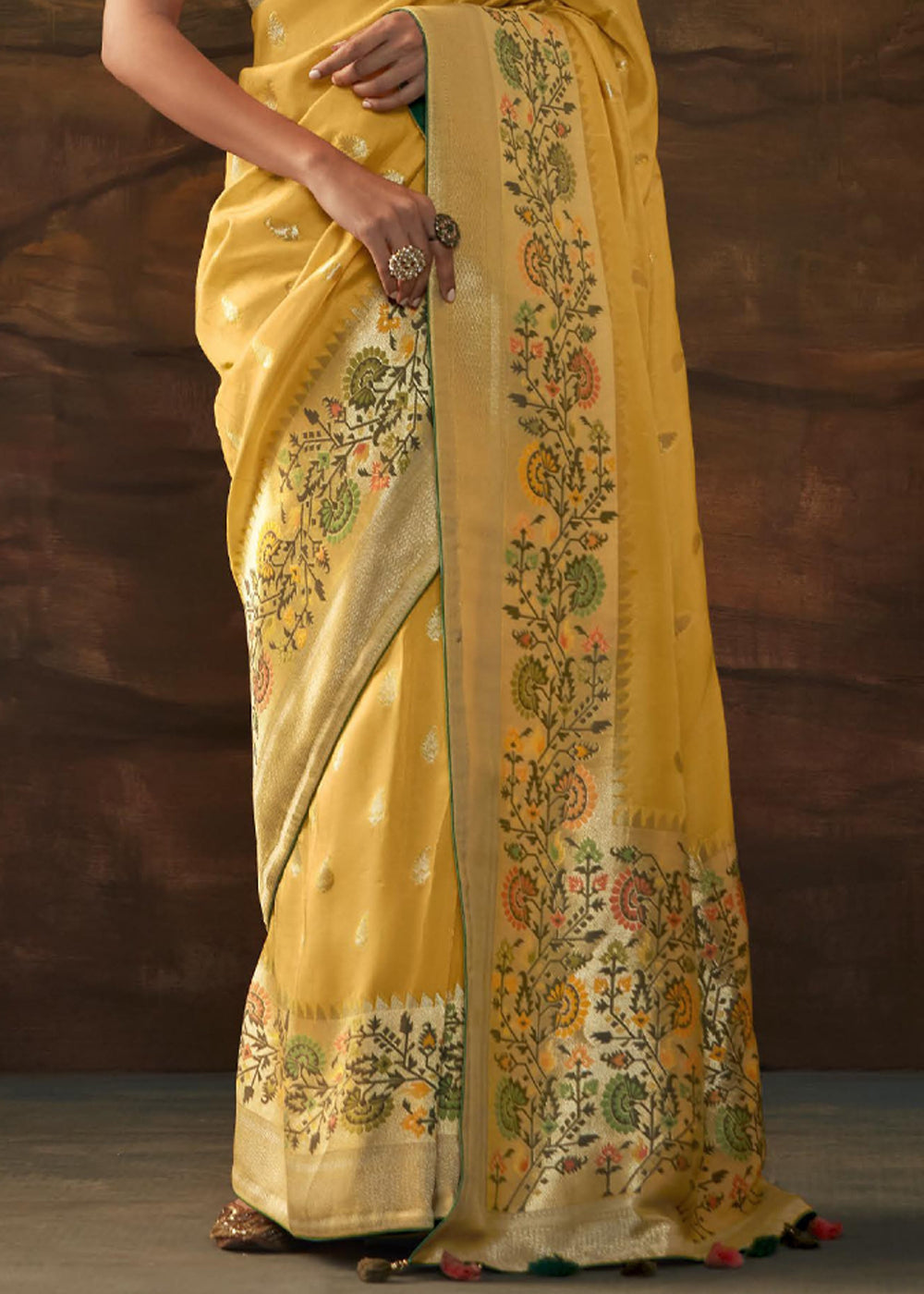 Buy MySilkLove Apache Yellow Woven Paithani Banarasi Soft Silk Saree Online