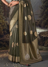 Fuscous Grey Woven Banarasi Organza Silk Saree