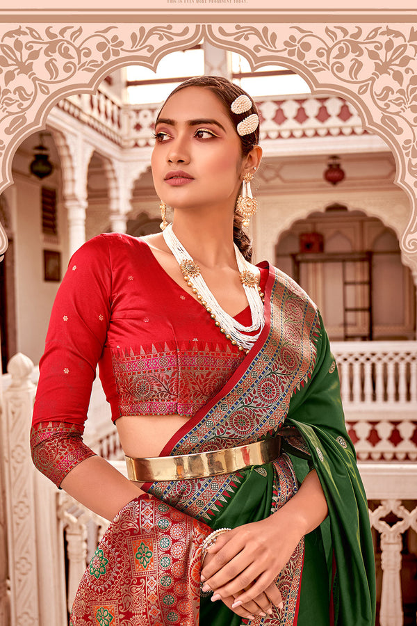 Palm Leaf Green Zari Woven Banarasi Silk Saree