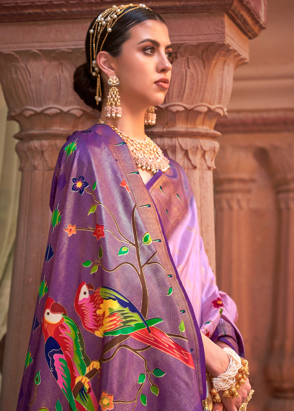MySilkLove Vivid Violet Purple Woven Paithani Silk Saree