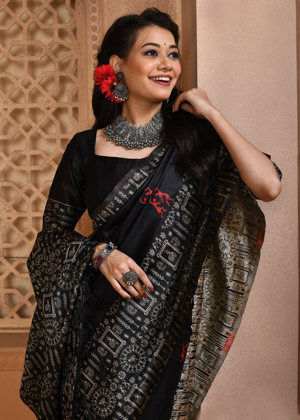 Buy MySilkLove Kelp Black Woven Handloom Pure Cotton Saree Online