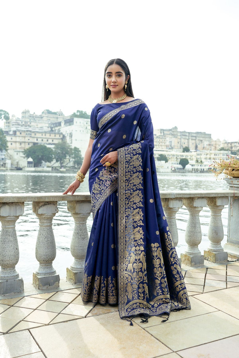 Buy VARKALA SILK SAREES Royal Blue Kadiyal Soft Silk Paithani Regular  Womens Saree | Shoppers Stop