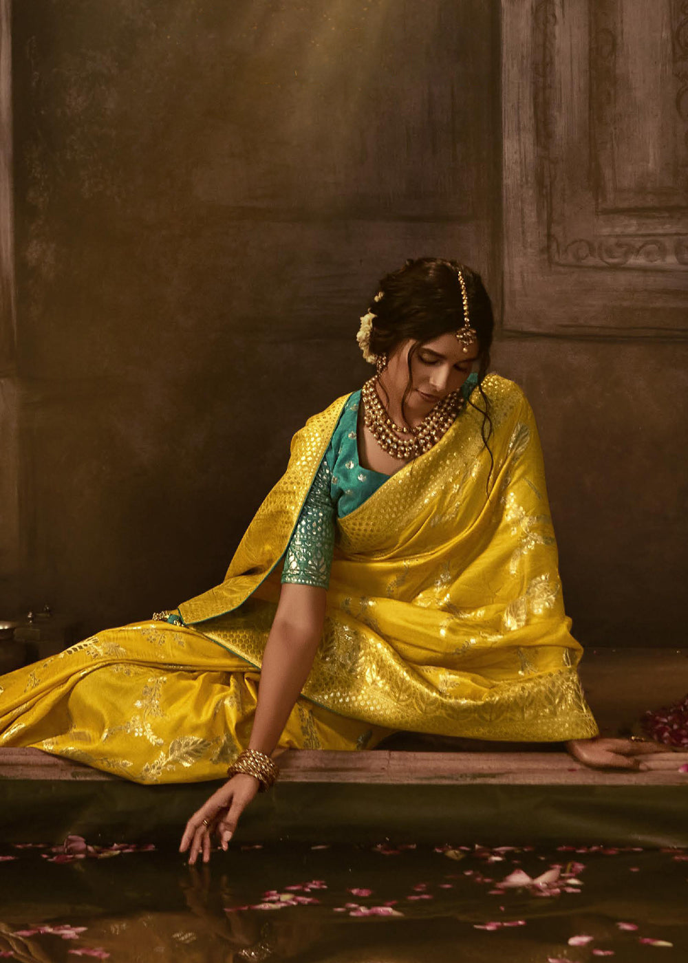 Buy MySilkLove Tacha Yellow Woven Designer Banarasi Silk Saree Online