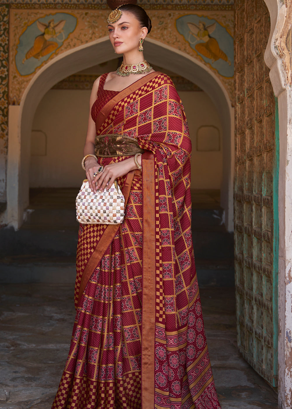 Buy MySilkLove Satin Maroon Printed Soft Silk Saree Online