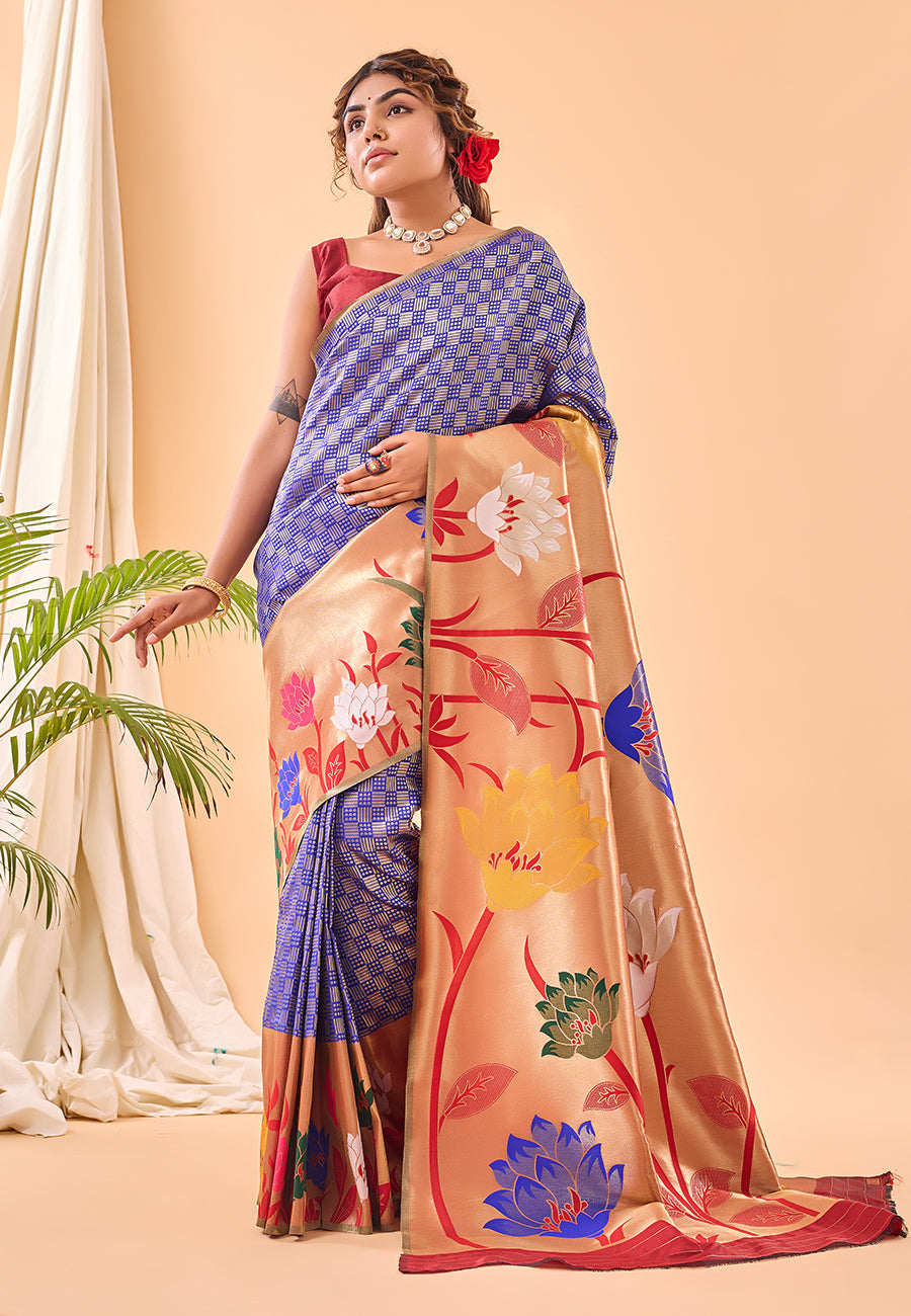 Buy MySilkLove Amethyst Blue Fulrani Woven Paithani Saree Online