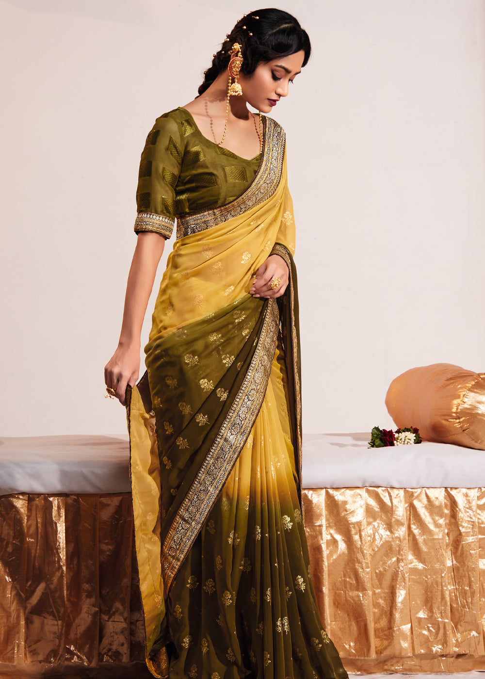 Buy MySilkLove Kournikova Yellow Woven Georgette Silk Saree Online