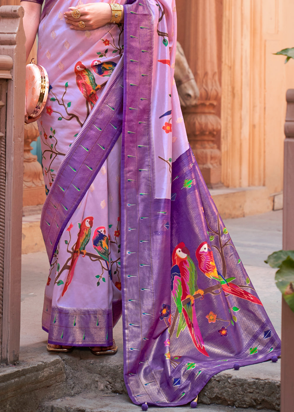 Buy MySilkLove Vivid Violet Purple Woven Paithani Silk Saree Online