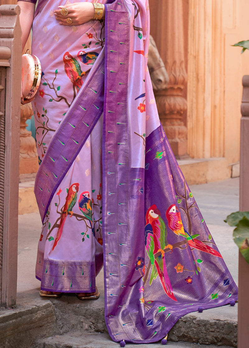 Vivid Violet Purple Woven Paithani Silk Saree