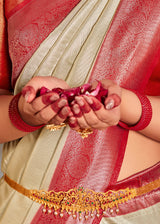 Akaroa White and Red Zari Woven Kanjivaram Saree