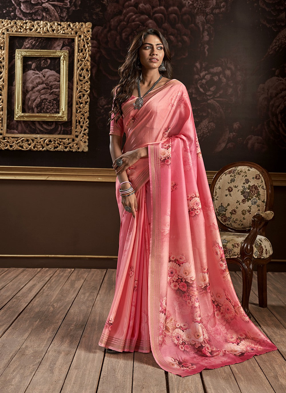 Buy MySilkLove Roman Pink Handloom Silk Digital Printed Saree Online