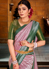 Oriental Pink and Green Handloom Woven Kanjivaram Saree