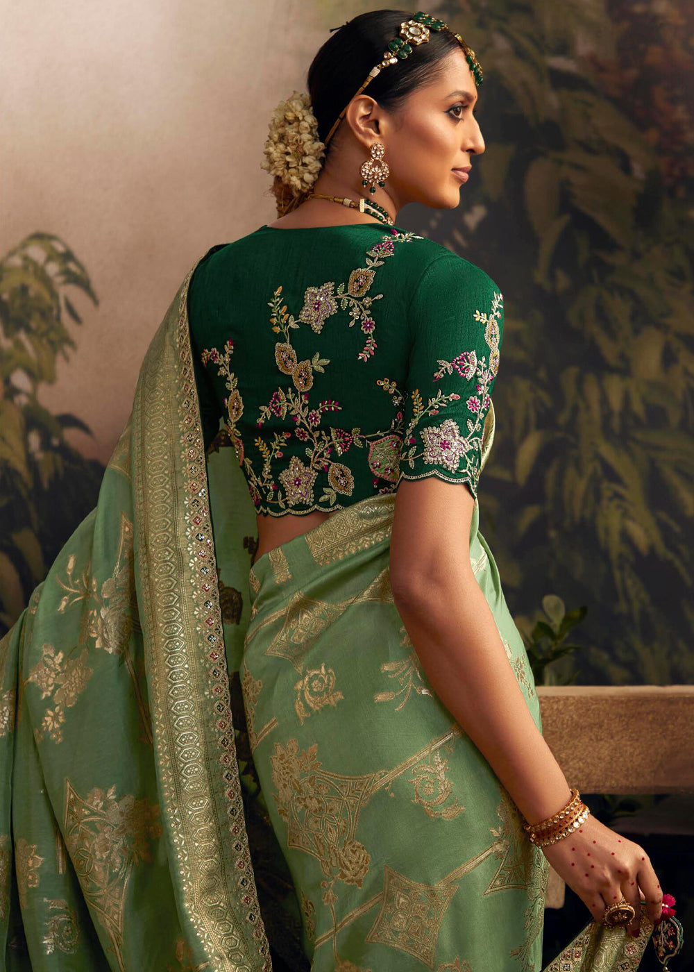 Buy MySilkLove Highland Green Woven Banarasi Designer Silk Saree Online