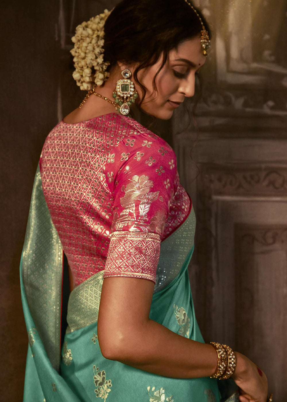Buy MySilkLove Patina Green Woven Designer Banarasi Silk Saree Online
