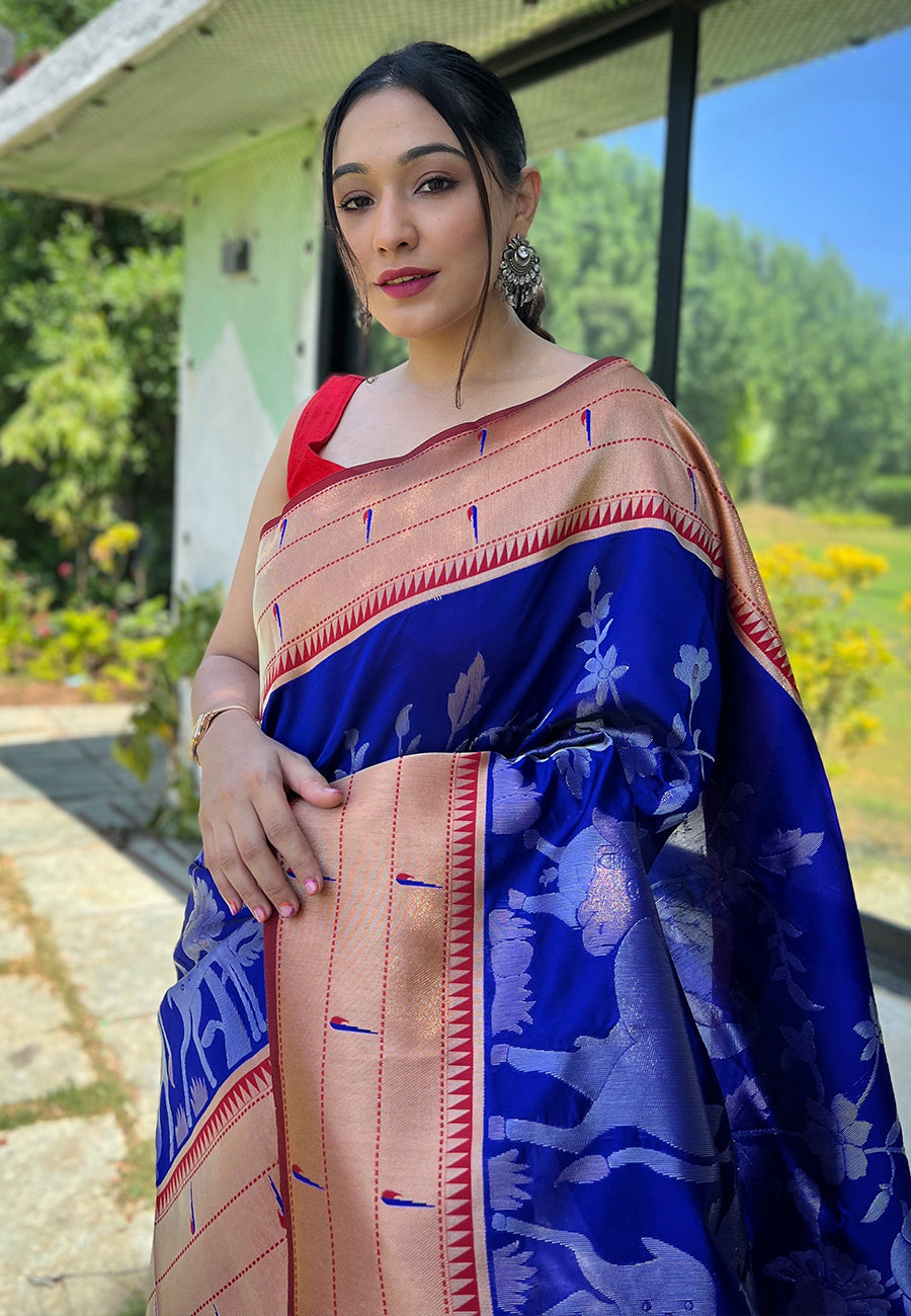 Buy MySilkLove Sapphire Blue Pichwai Woven Paithani Silk Saree Online