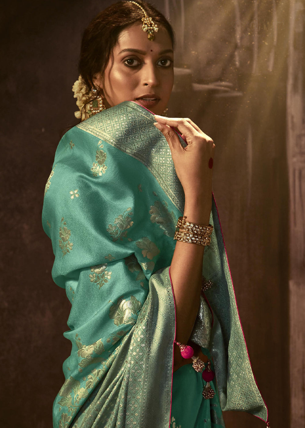 Buy MySilkLove Patina Green Woven Designer Banarasi Silk Saree Online