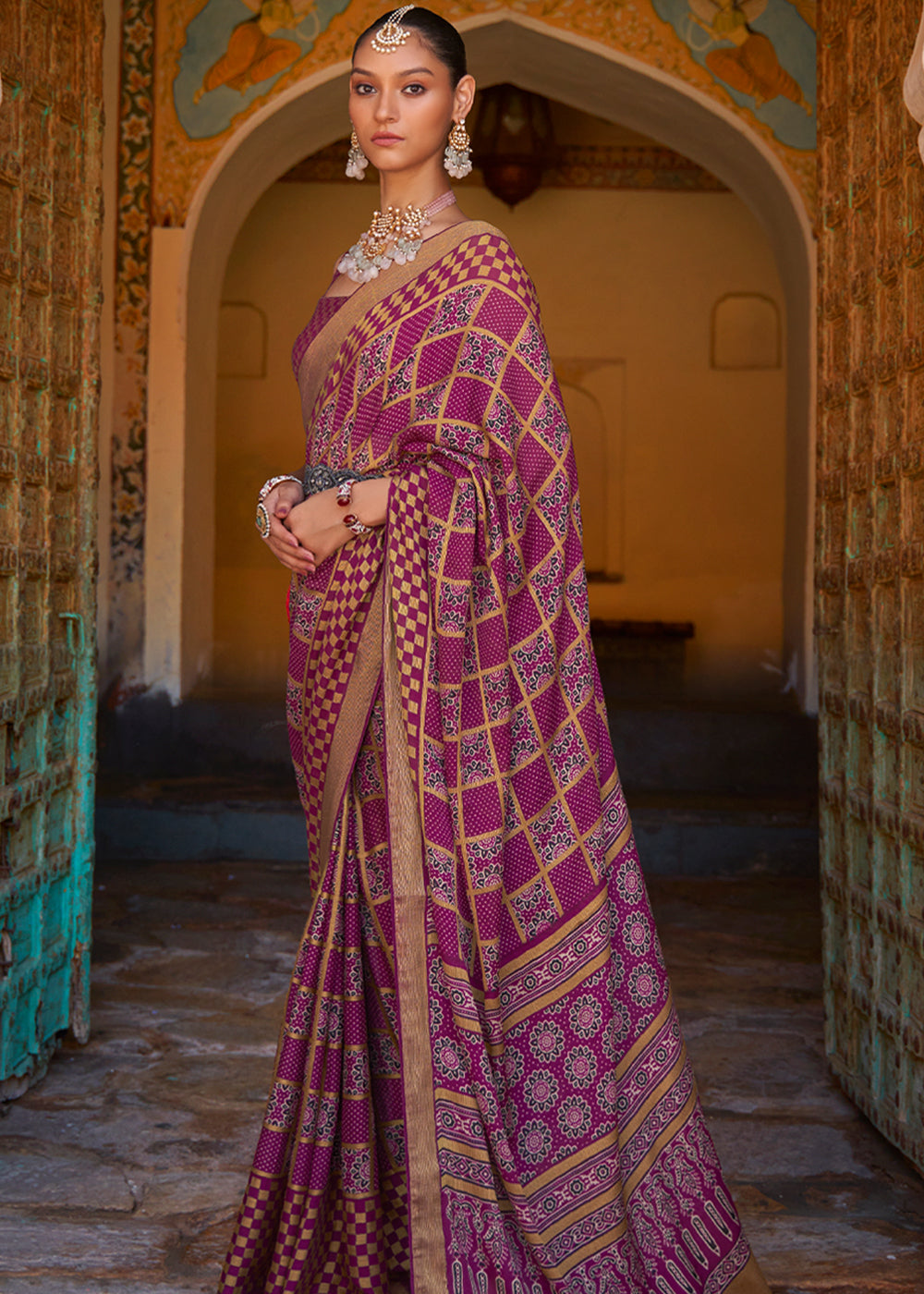 Buy MySilkLove Tapestry Purple Printed Soft Silk Saree Online