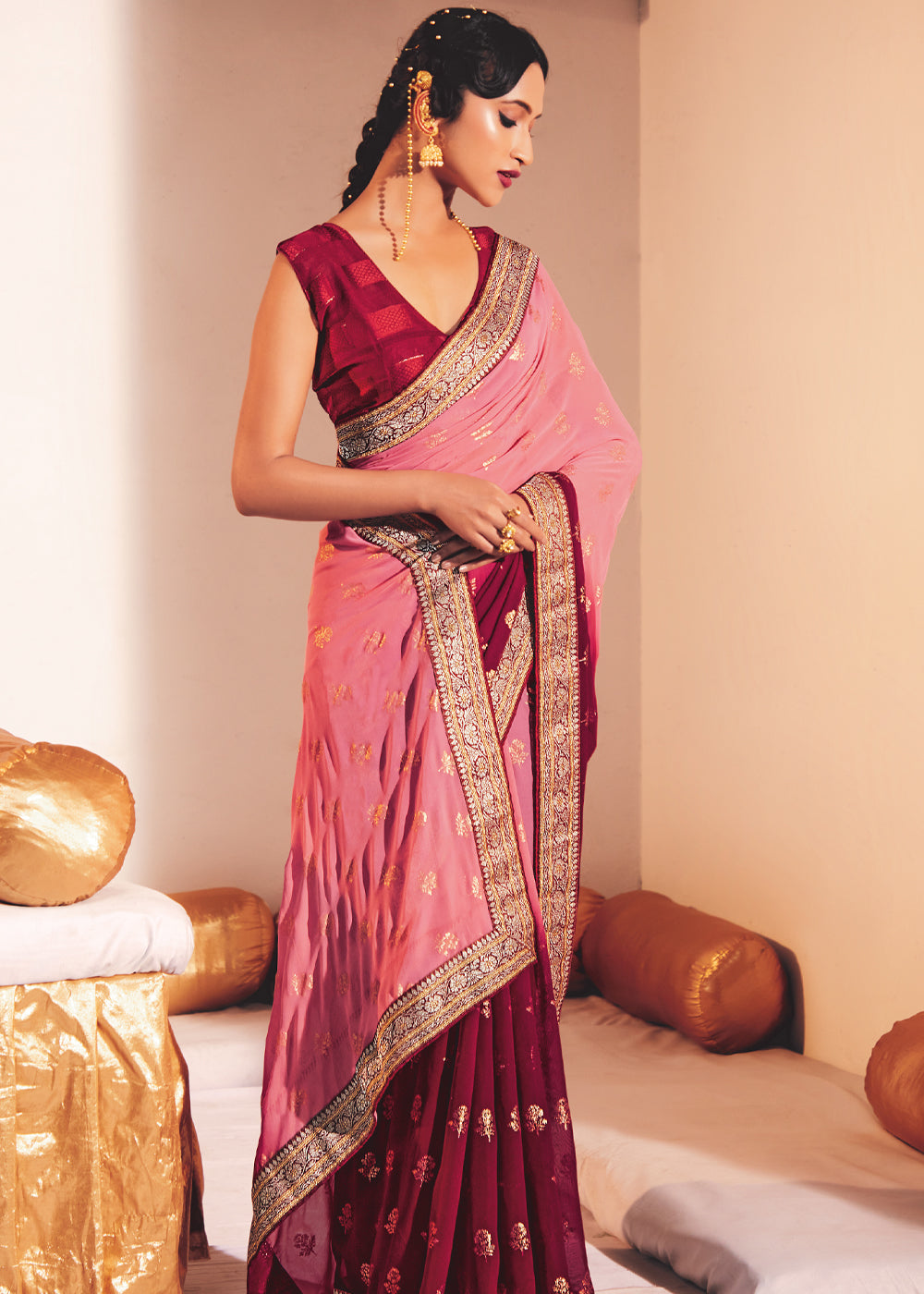 Buy MySilkLove Cornflower Lilac Pink Woven Georgette Silk Saree Online