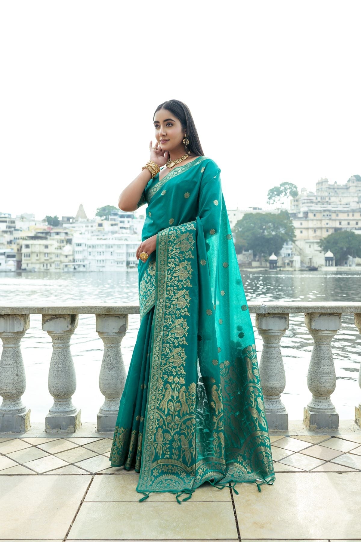 Buy MySilkLove Amazon Green Banarasi Soft Silk Saree Online