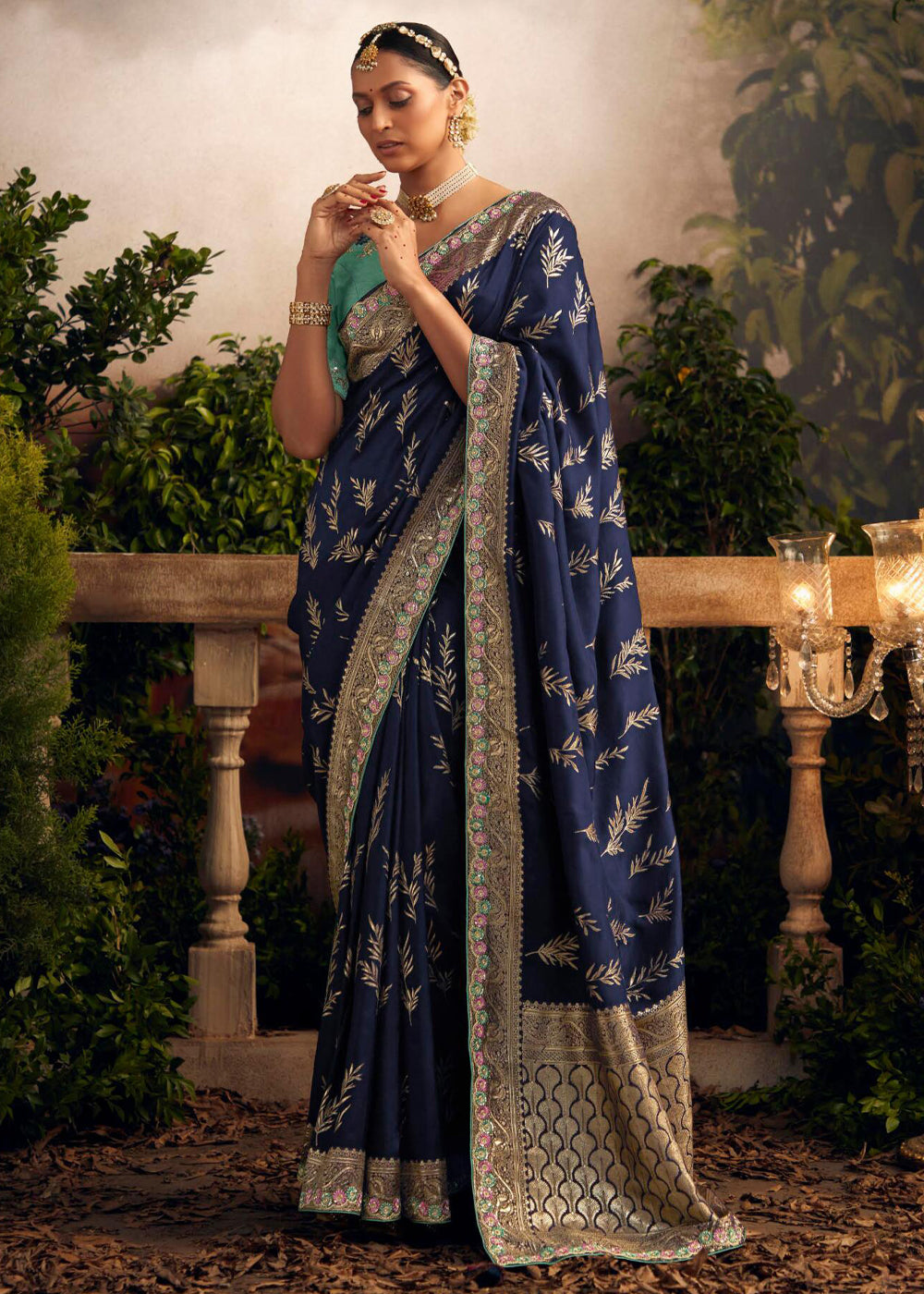 Buy MySilkLove Navy Blue Woven Banarasi Designer Silk Saree Online