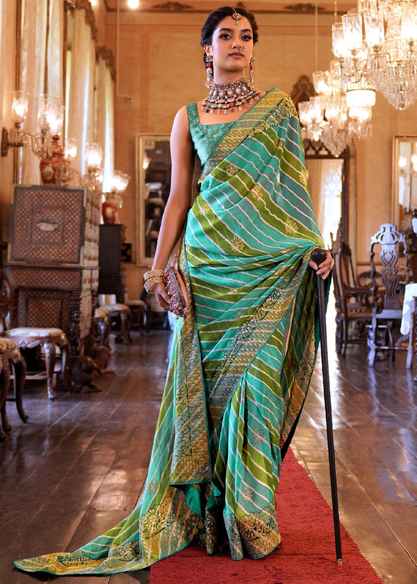 Tradewind Green Lehariya Georgette Silk Saree