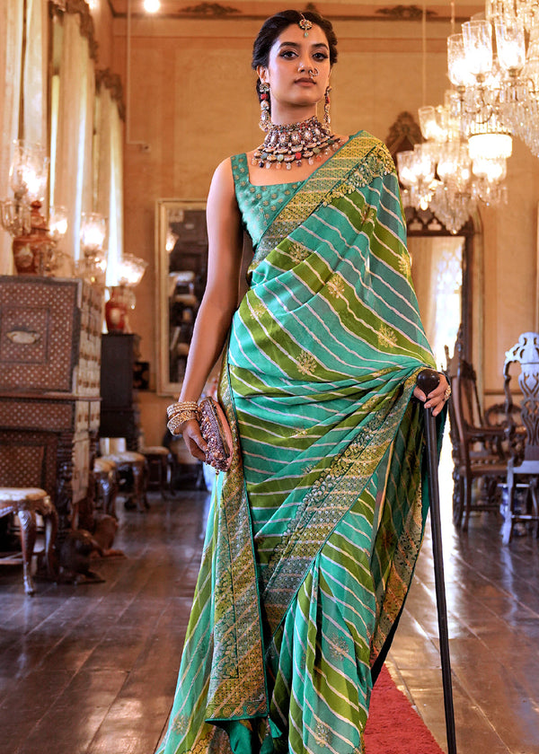 Tradewind Green Lehariya Georgette Silk Saree