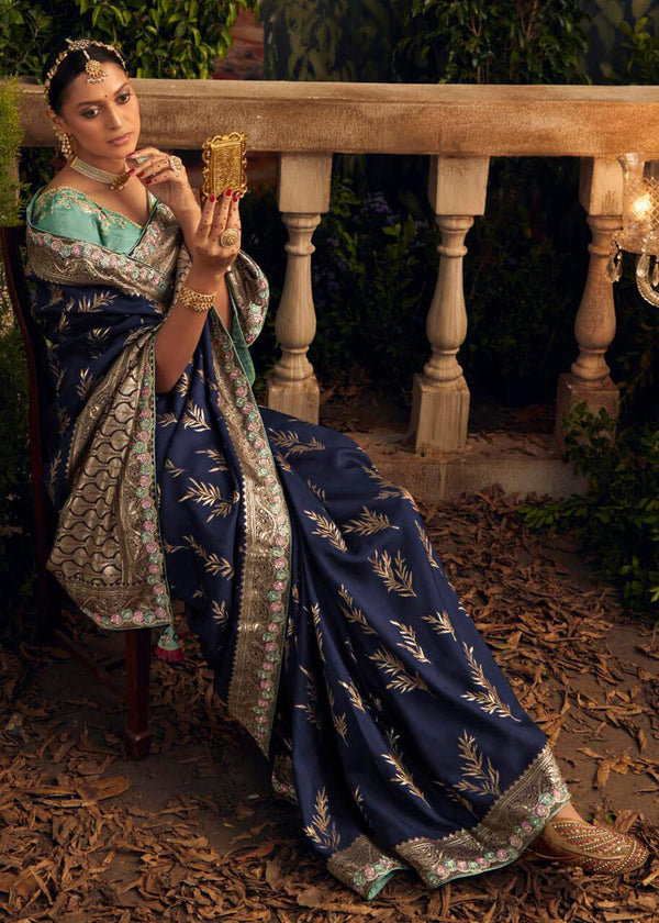 Navy Blue Woven Banarasi Designer Silk Saree