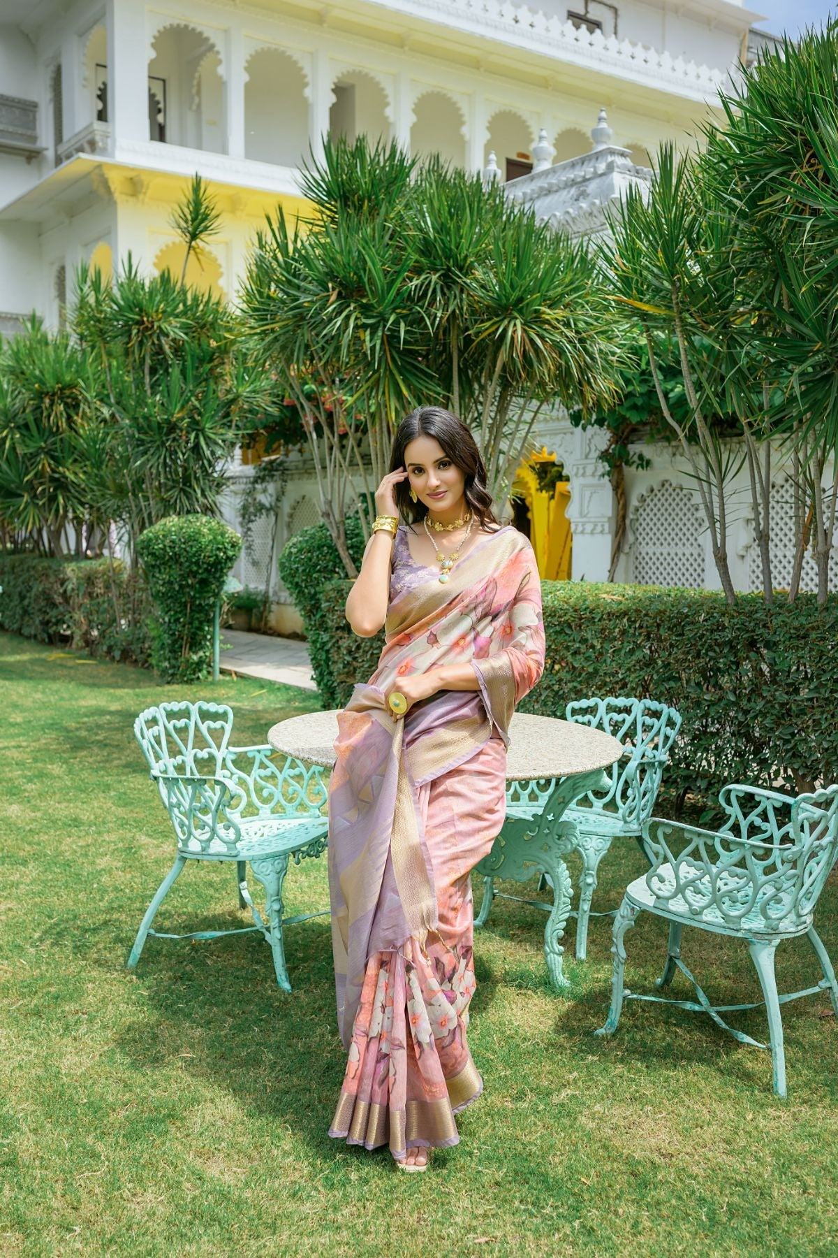 Buy MySilkLove Cavern Pink Printed Cotton Saree Online