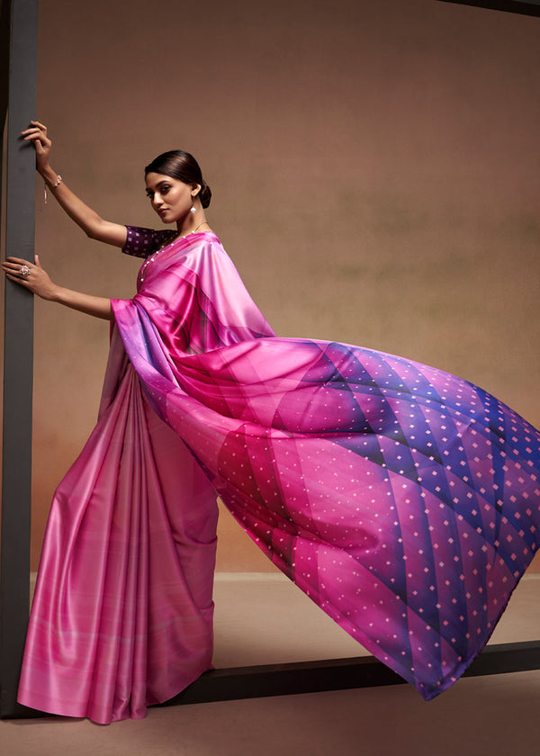 Carissma Pink Printed Satin Silk Saree