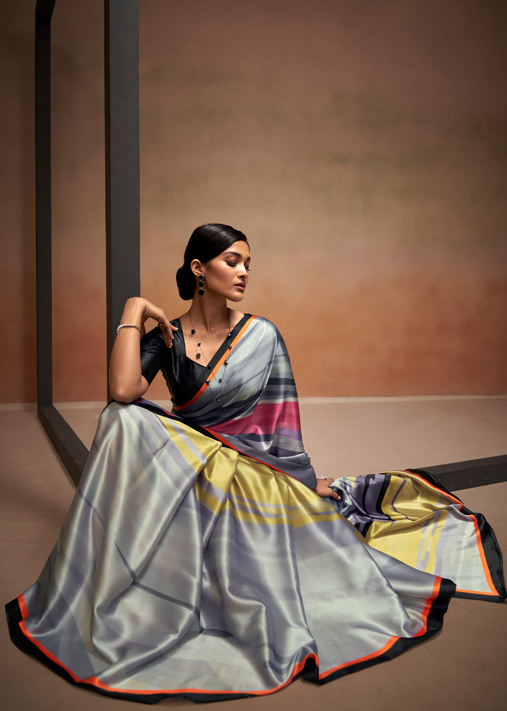 Buy MySilkLove Santas Grey Printed Satin Silk Saree Online